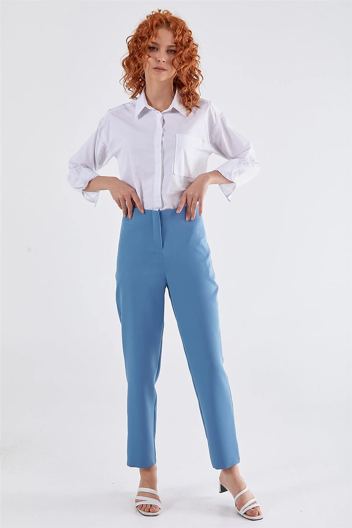 High Waist Slim Fit Pants Blue