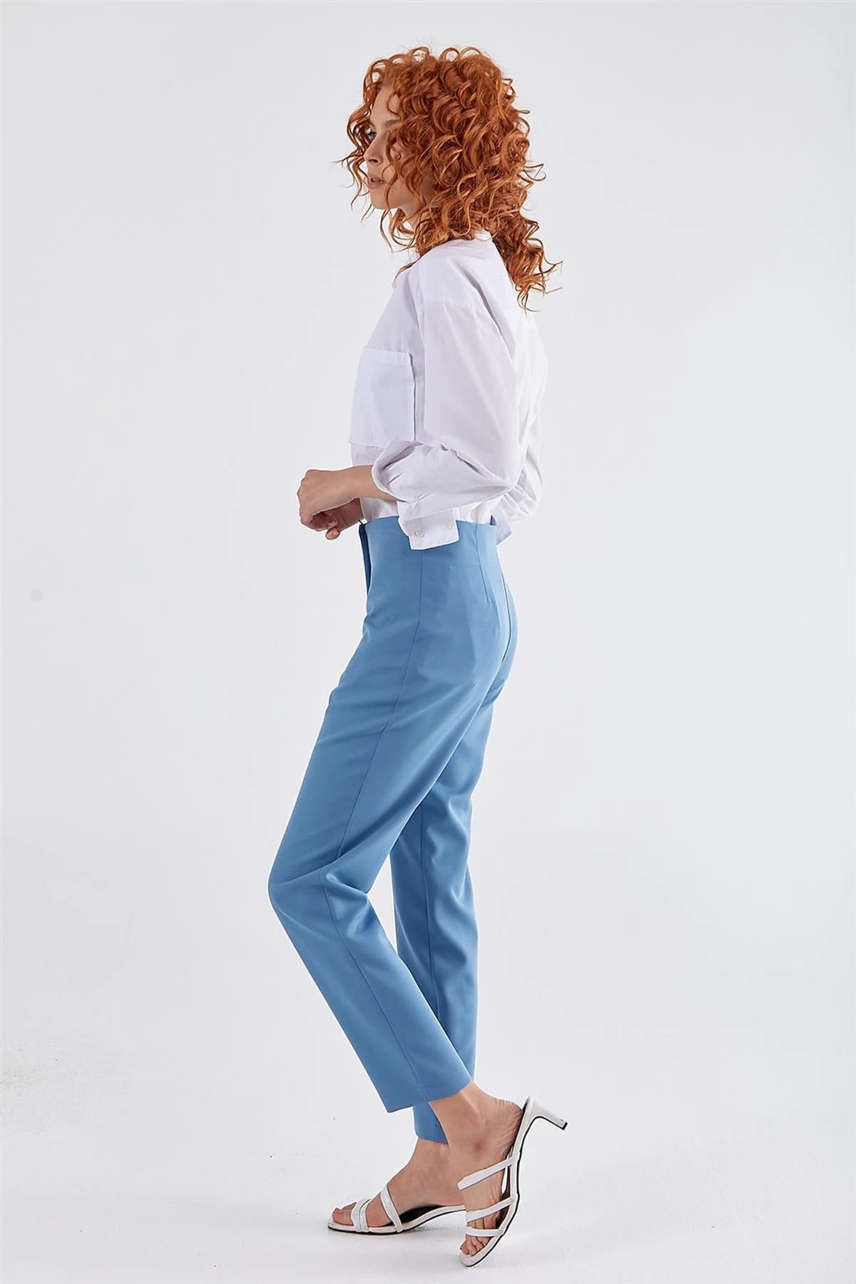 High Waist Slim Fit Pants Blue