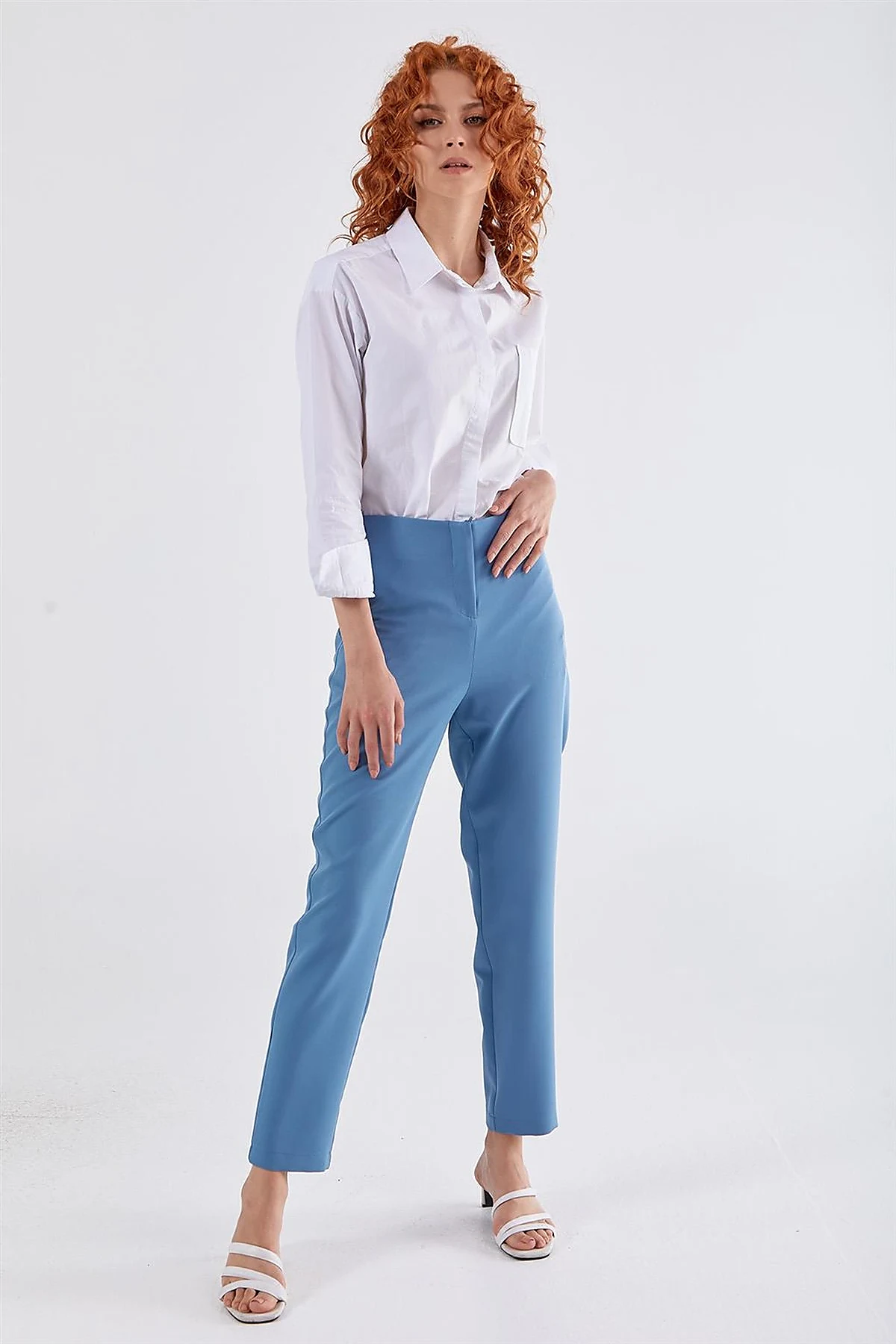 High Waist Slim Fit Pants Blue