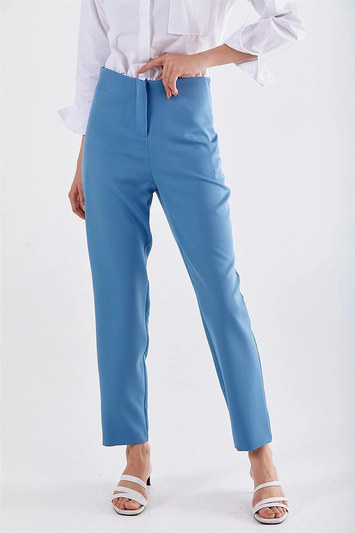 High Waist Slim Fit Pants Blue