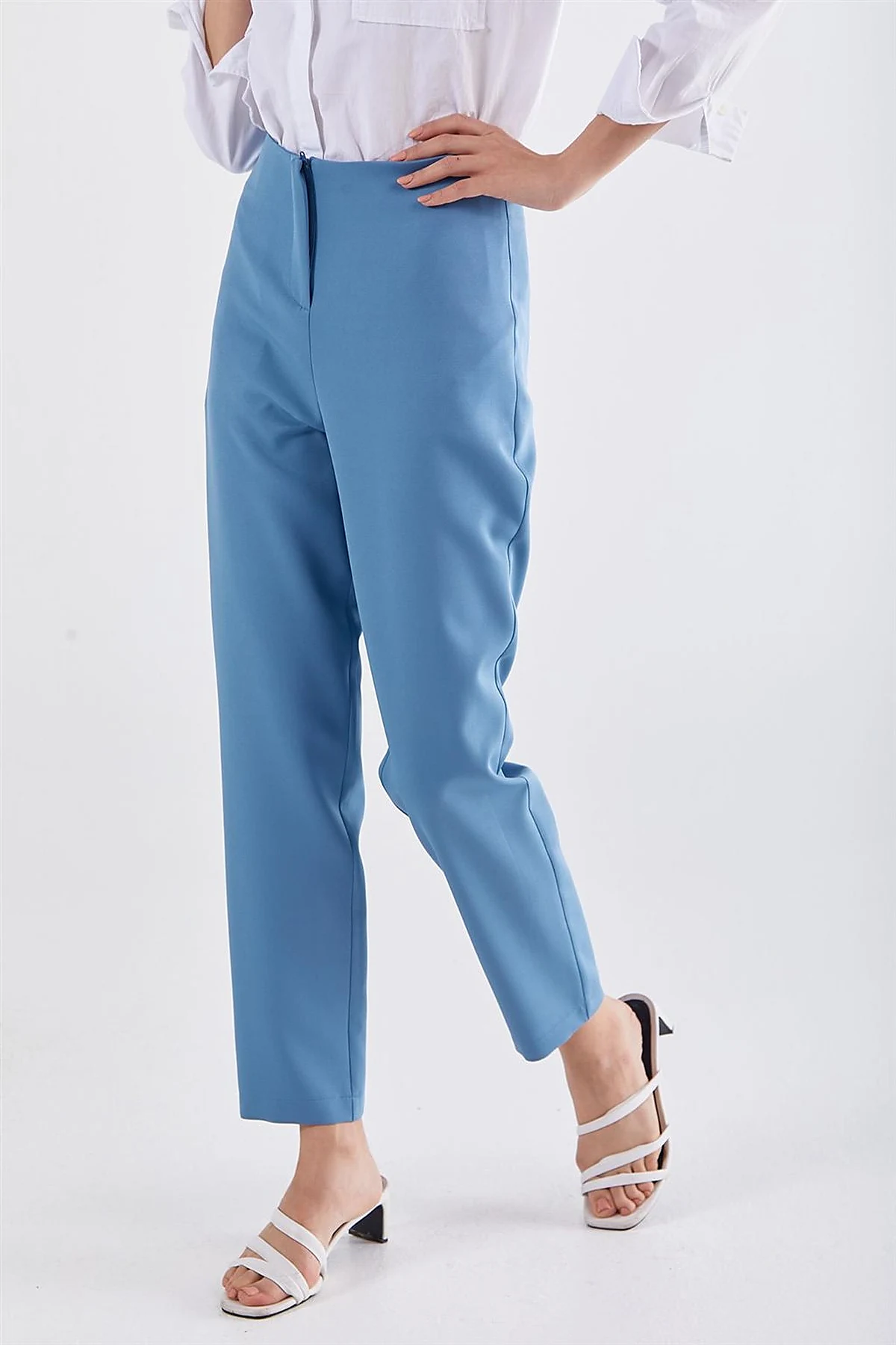 High Waist Slim Fit Pants Blue