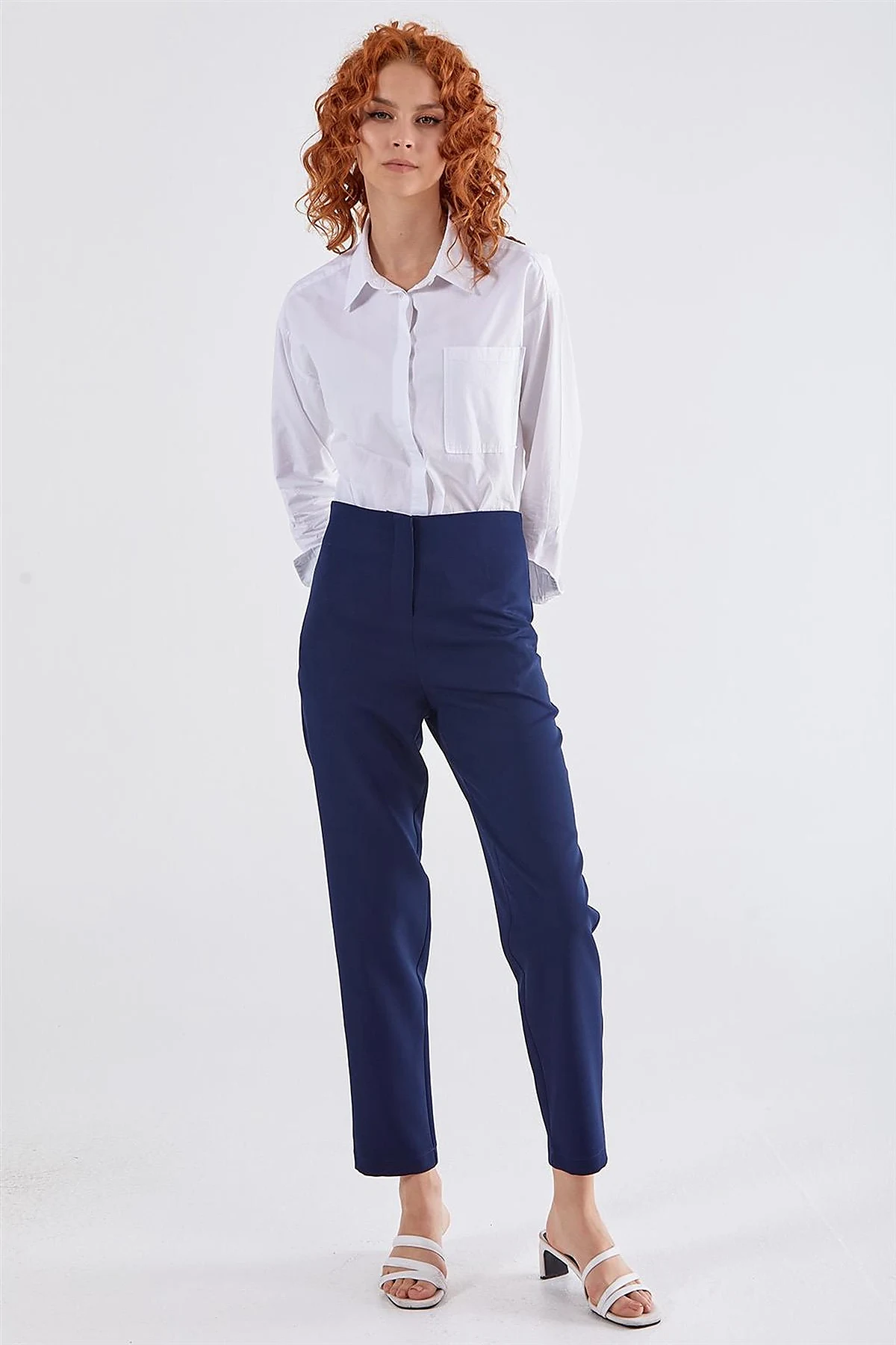 High Waist Slim Fit Pants Navy