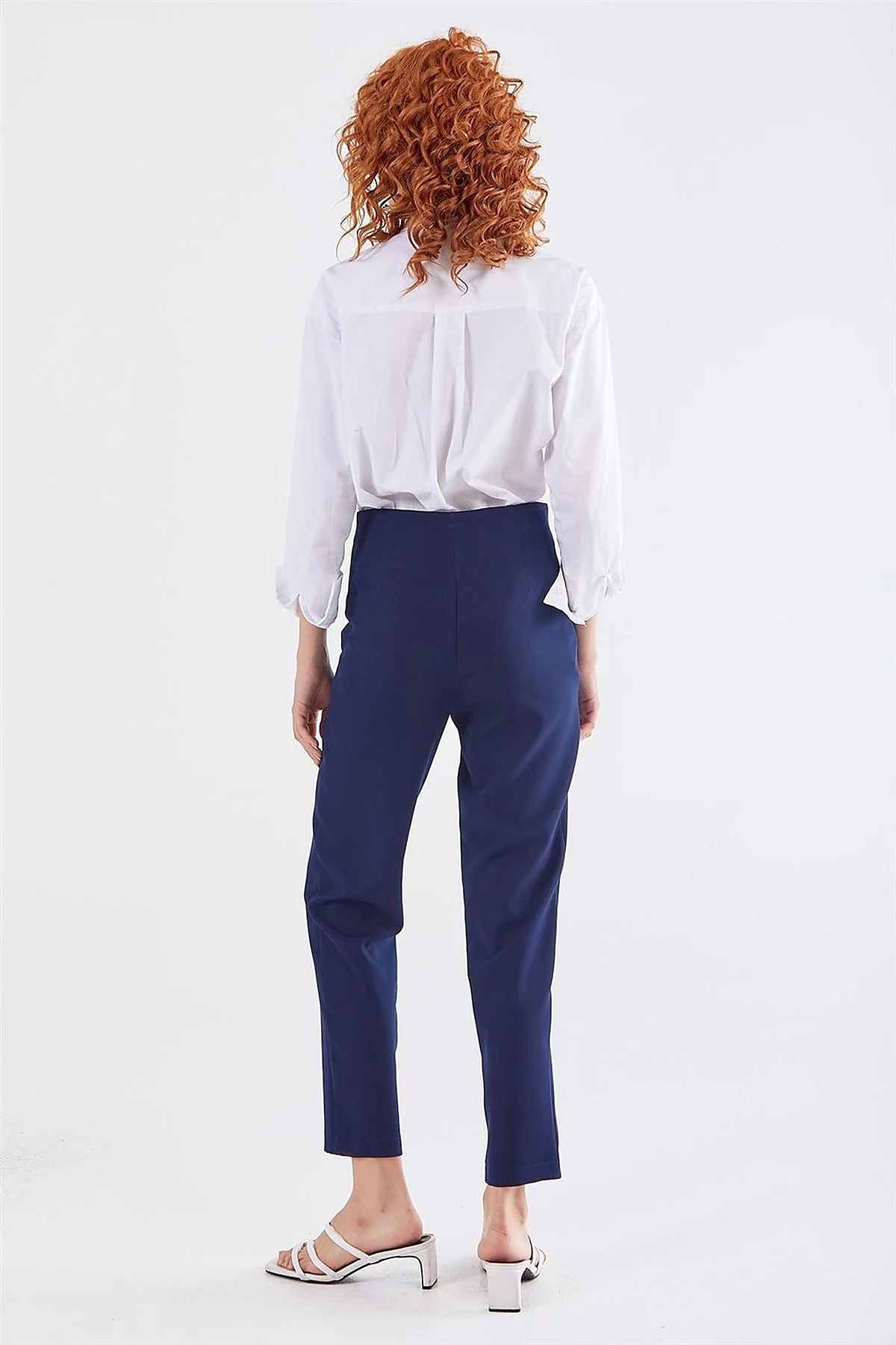 High Waist Slim Fit Pants Navy