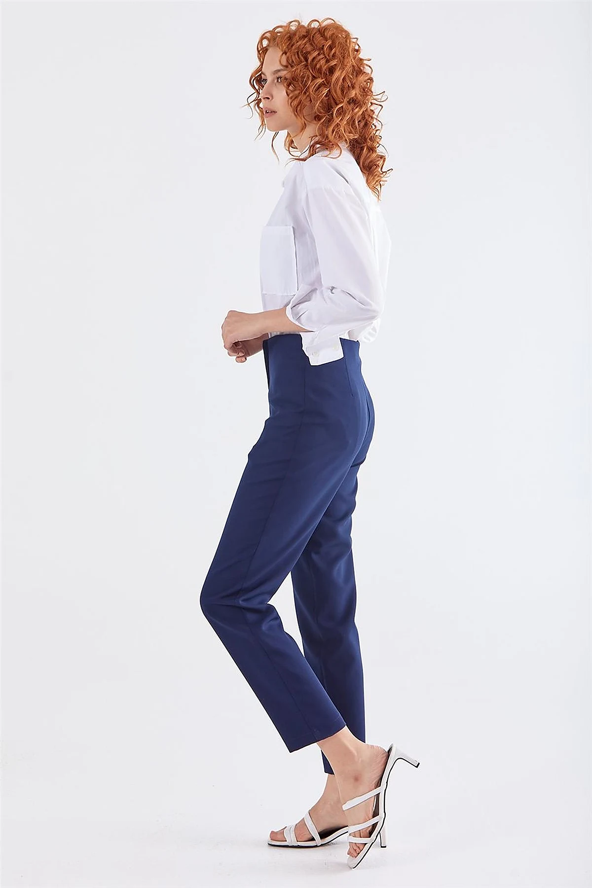 High Waist Slim Fit Pants Navy