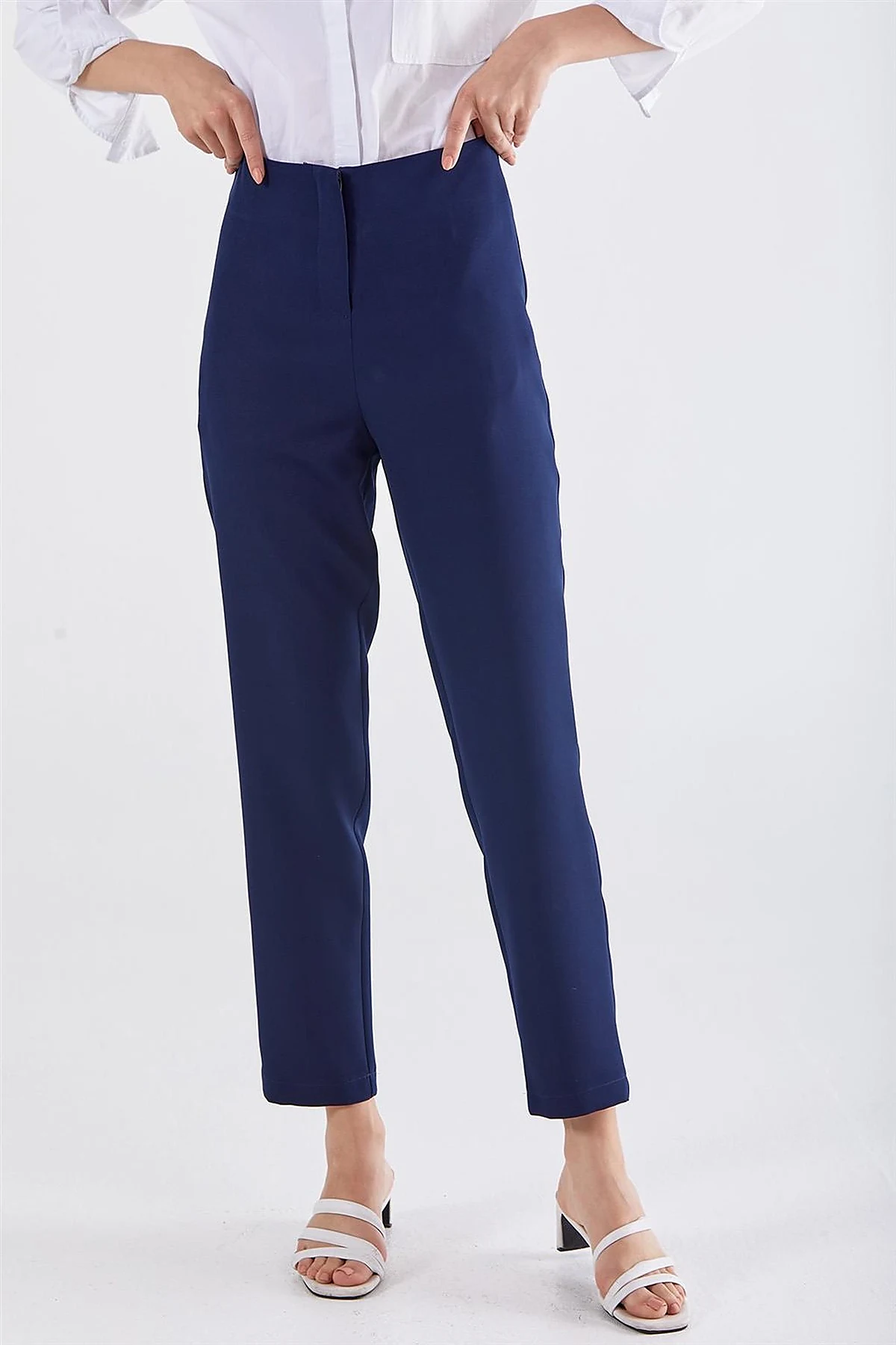 High Waist Slim Fit Pants Navy