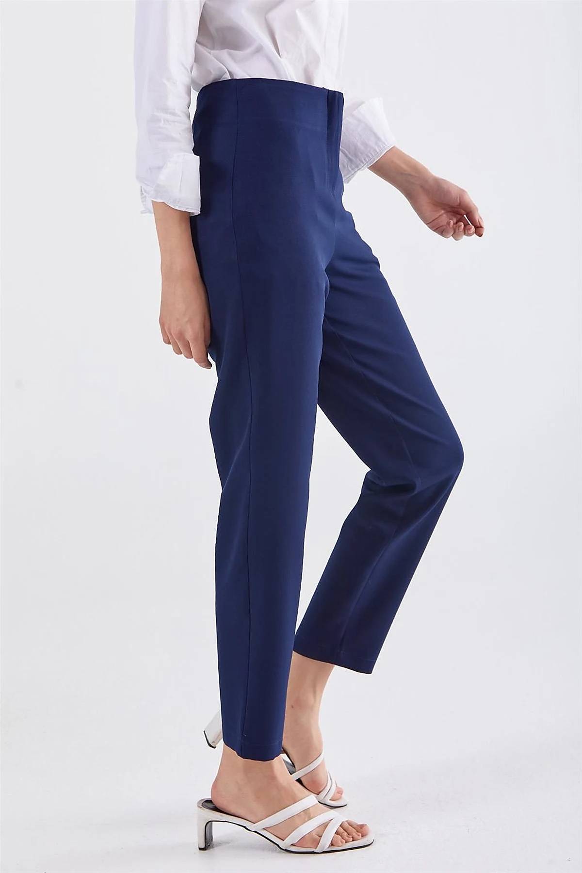 High Waist Slim Fit Pants Navy