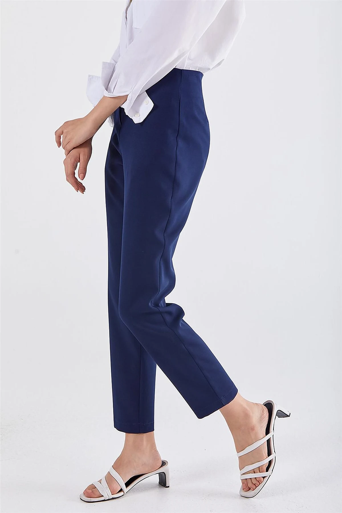 High Waist Slim Fit Pants Navy