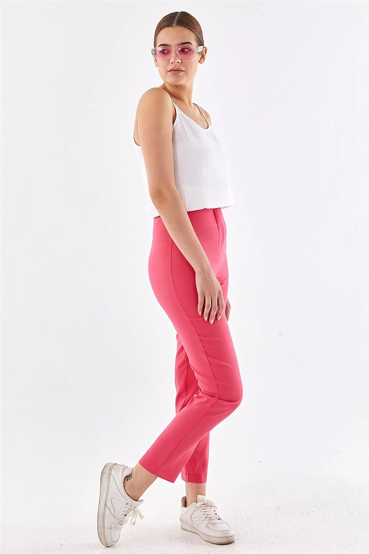 High Waist Slim Fit Pants Fuchsia 