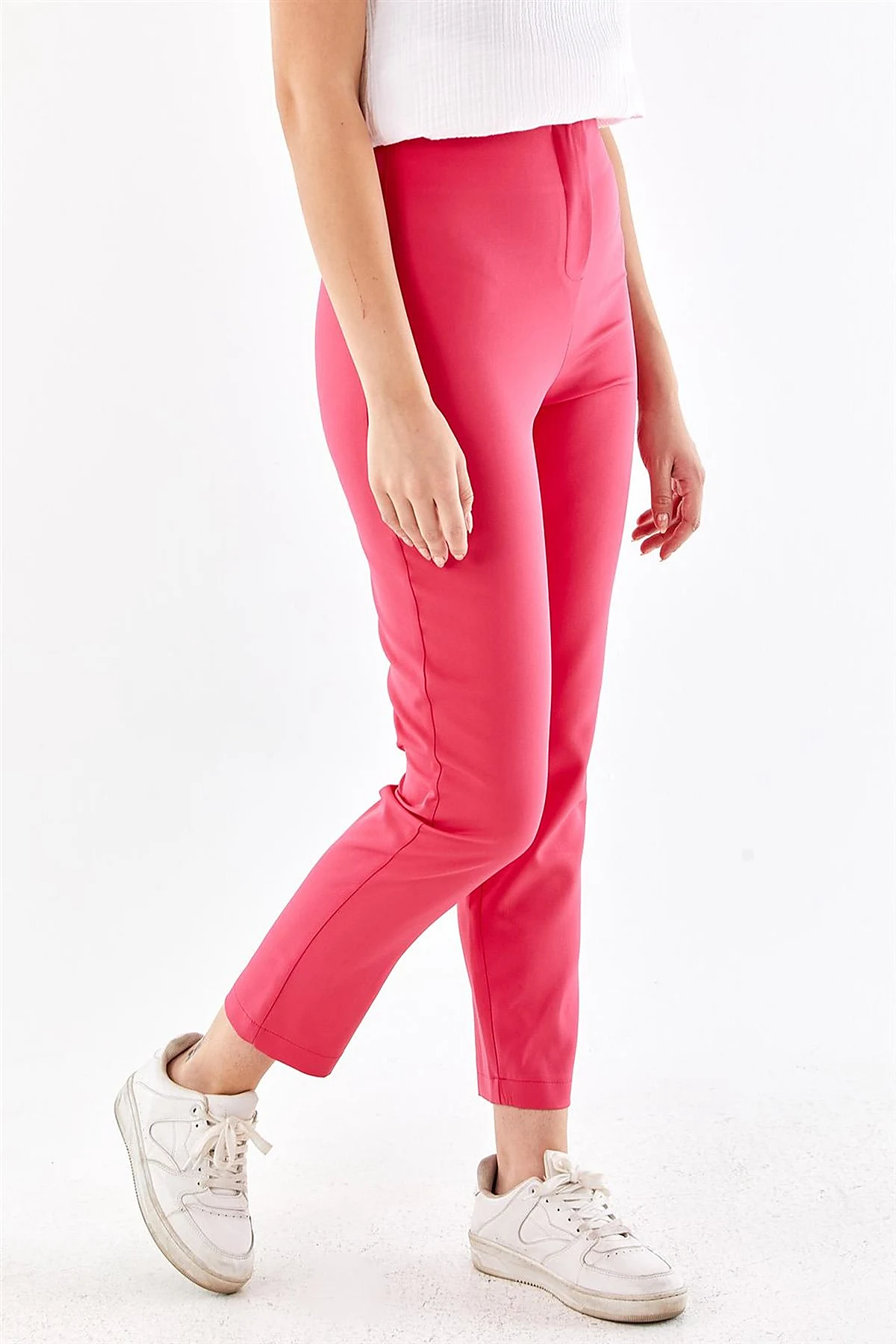 High Waist Slim Fit Pants Fuchsia 