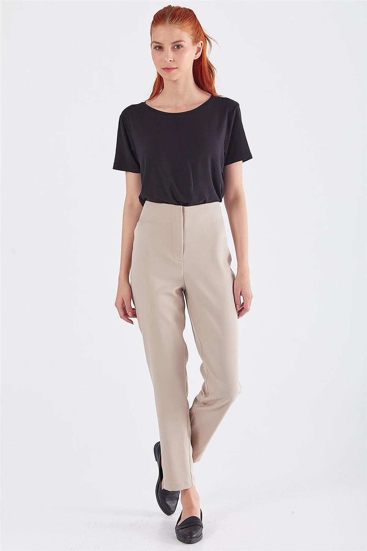 High Waist Slim Fit Pants Stone
