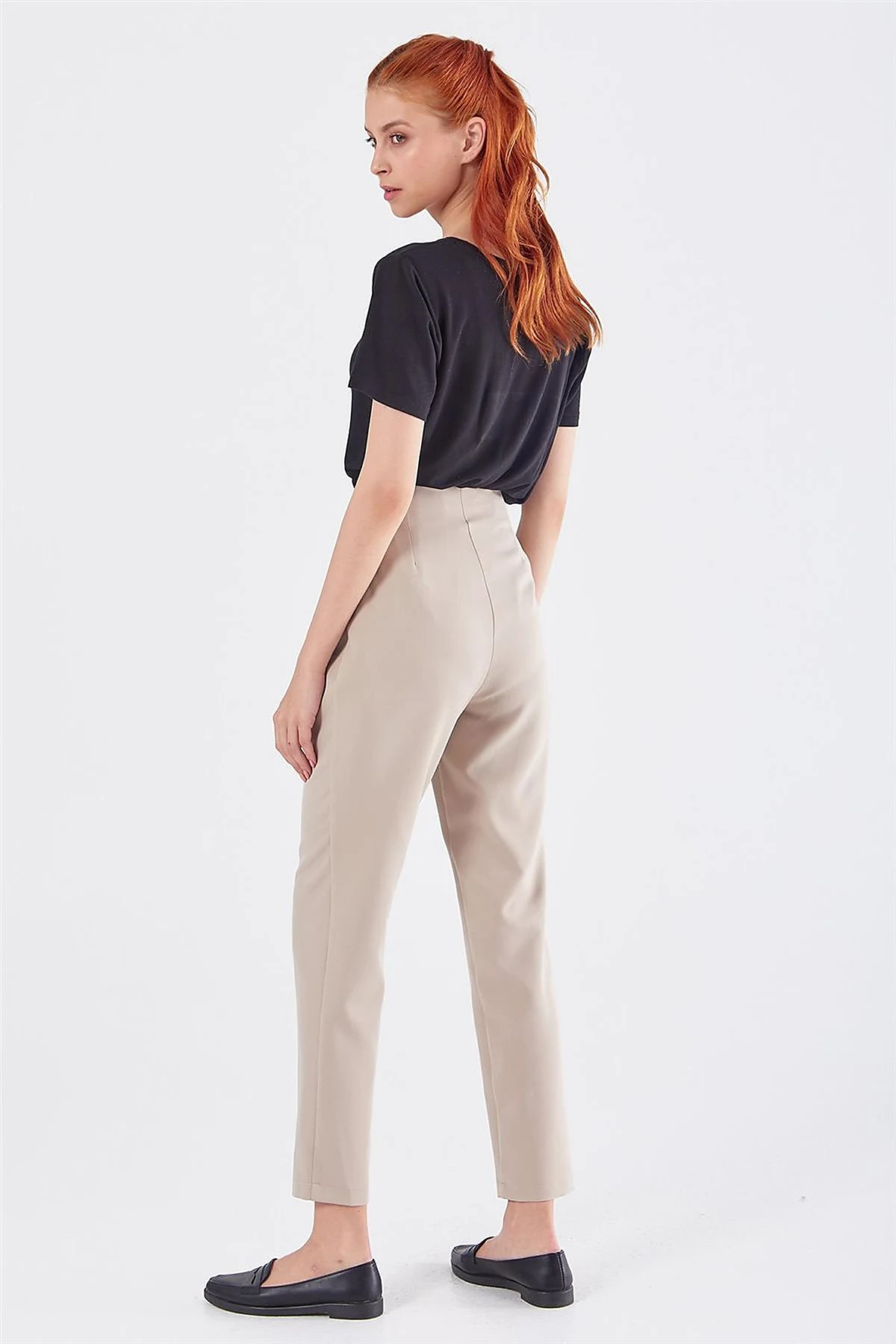 High Waist Slim Fit Pants Stone