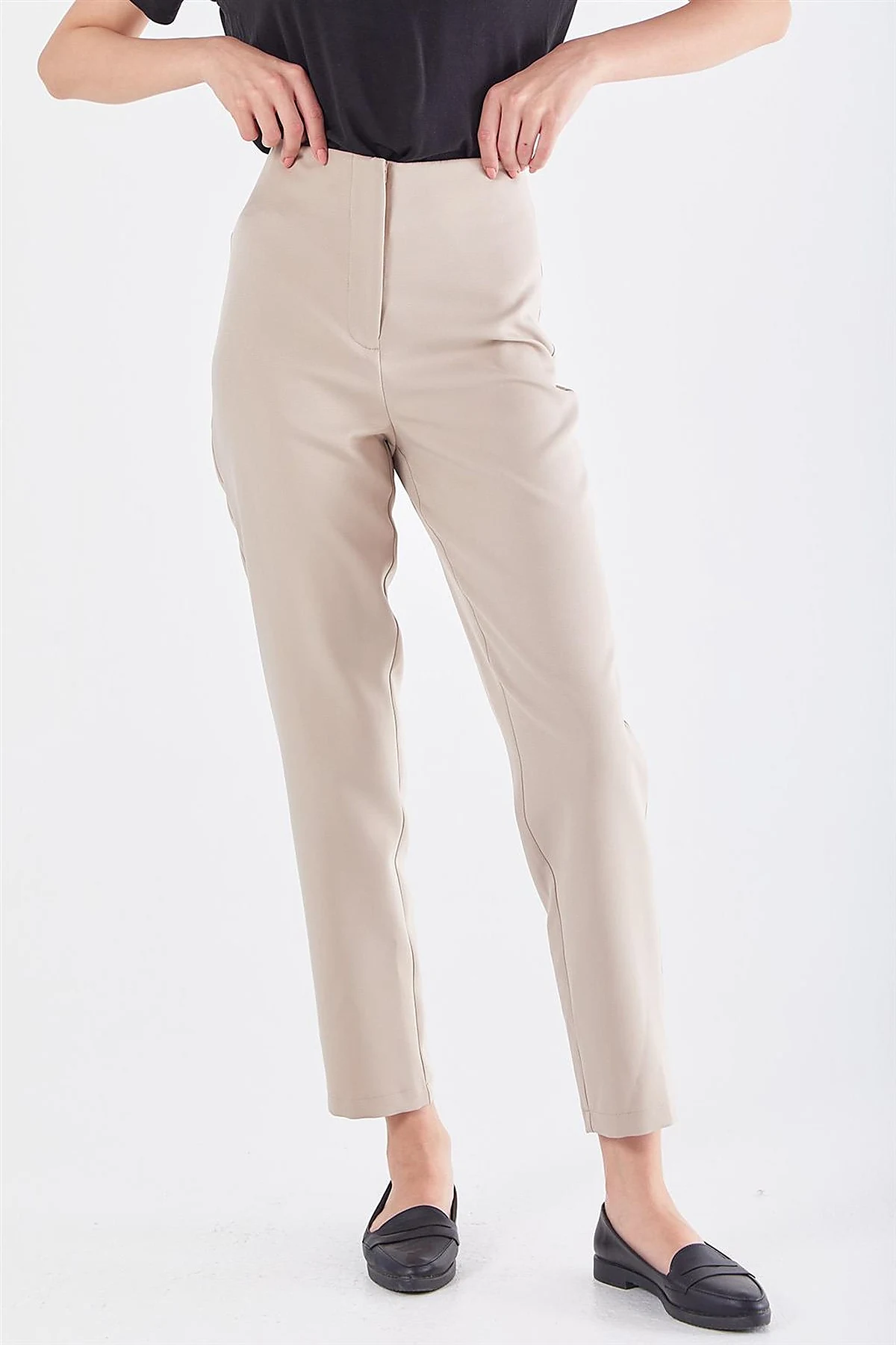 High Waist Slim Fit Pants Stone