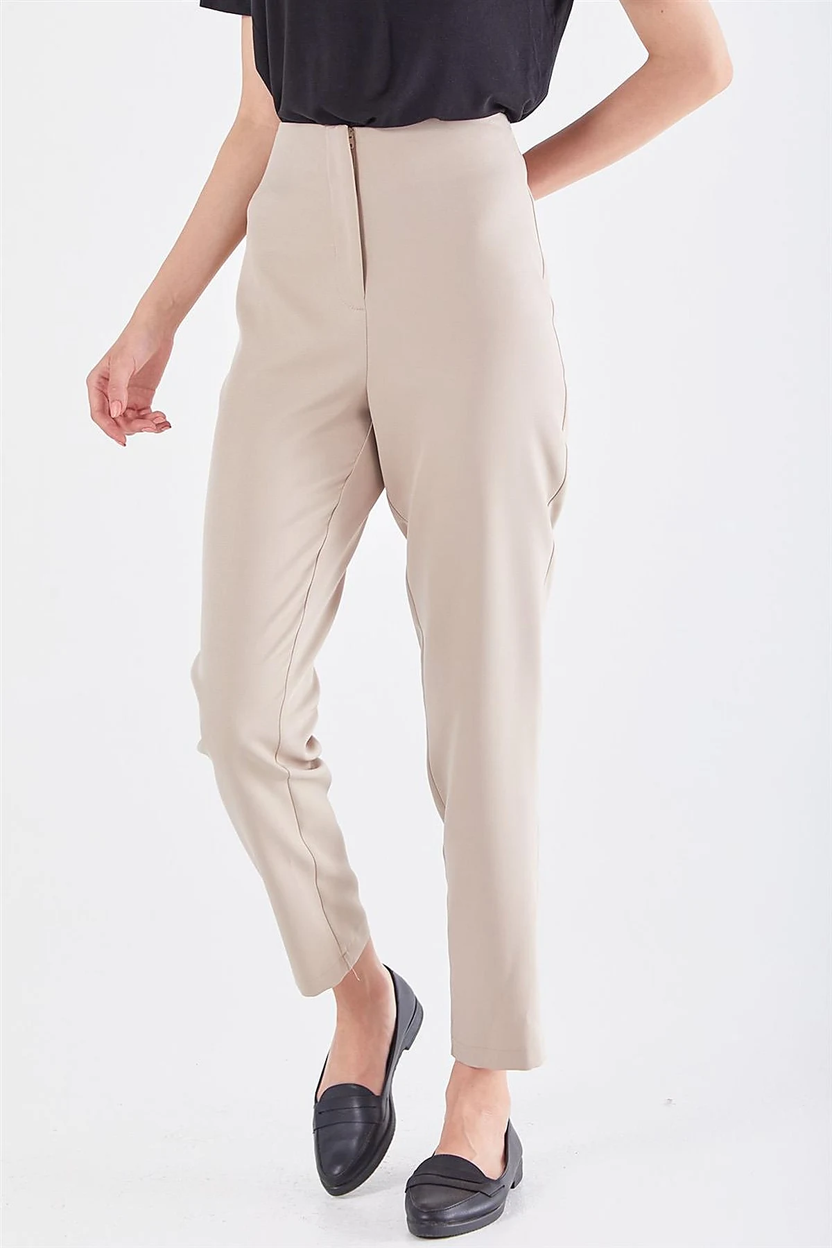 High Waist Slim Fit Pants Stone