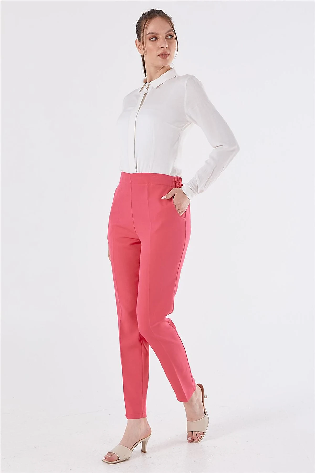 Pocketed Cigarette Pants Fuchsia 