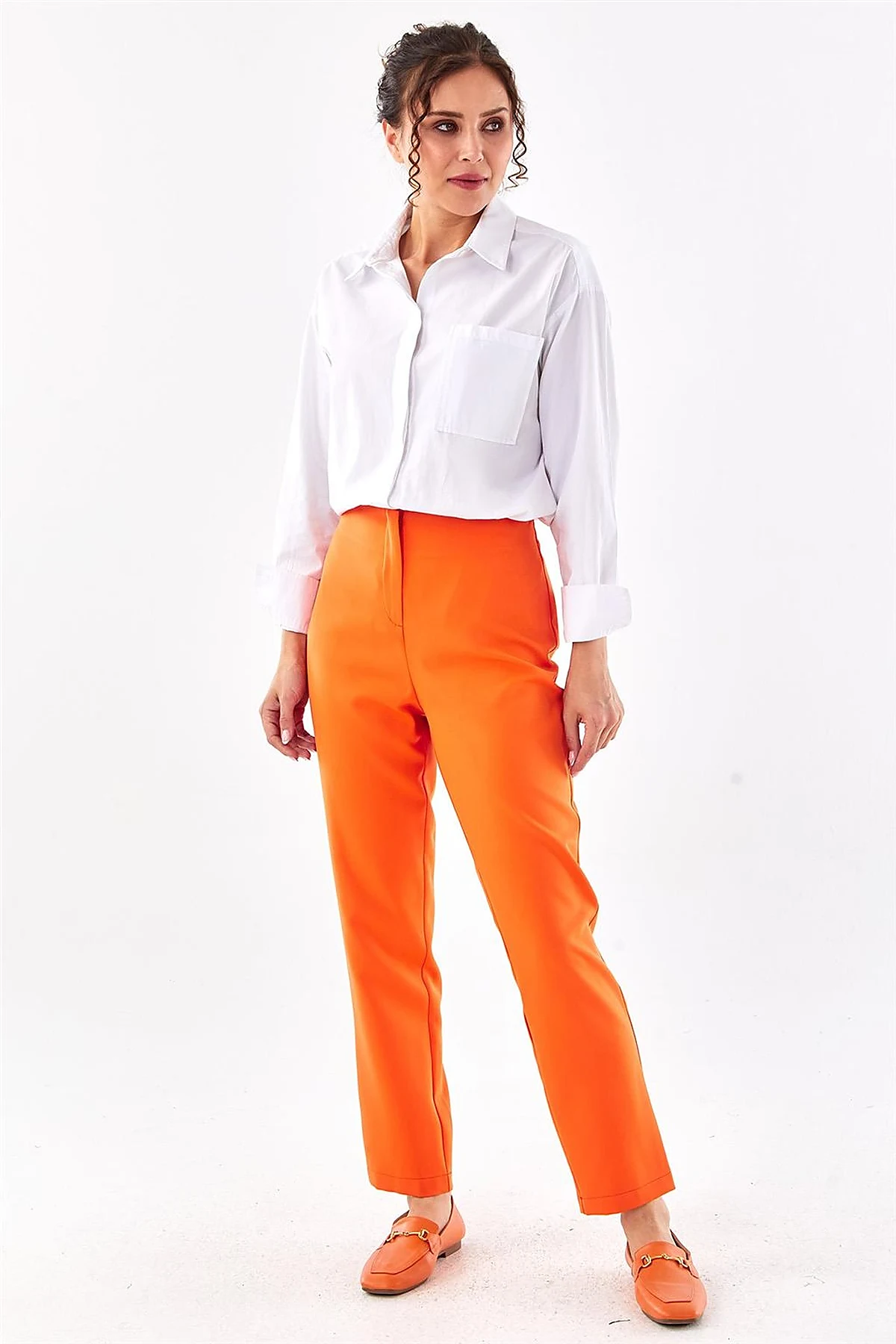 High Waist Slim Fit Pants Orange 