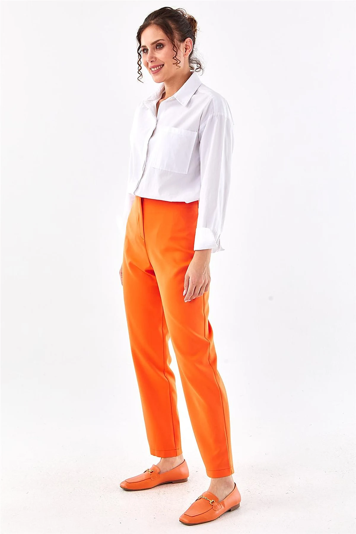 High Waist Slim Fit Pants Orange 