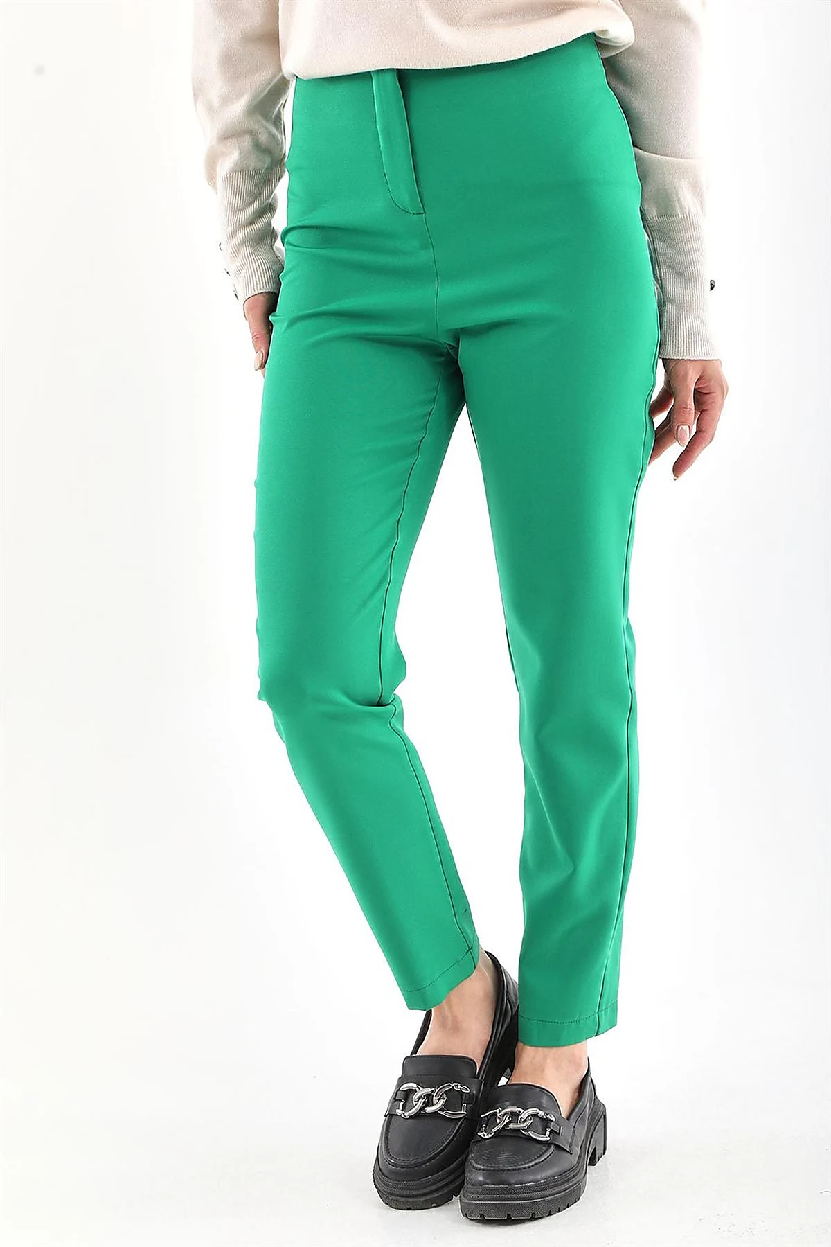 High Waist Slim Fit Pants Green 
