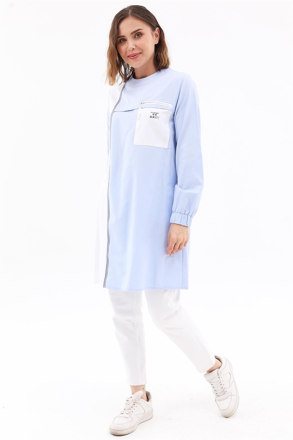 Fermuar Detaylı Sweatshirt Mavi