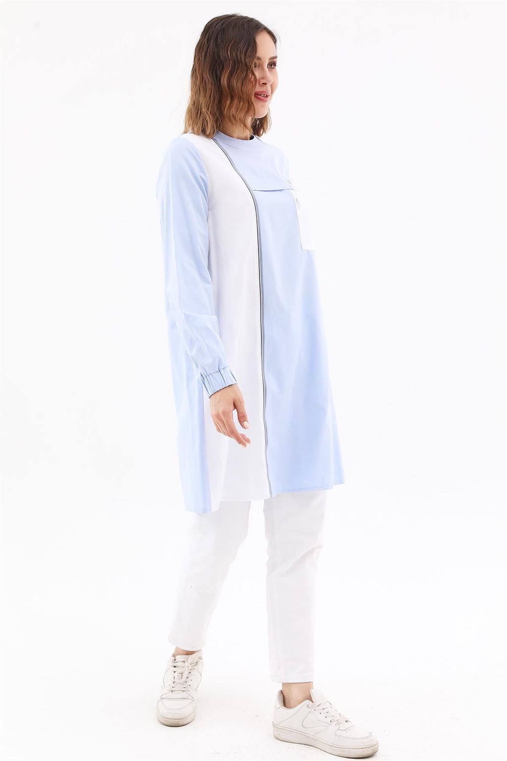 Fermuar Detaylı Sweatshirt Mavi