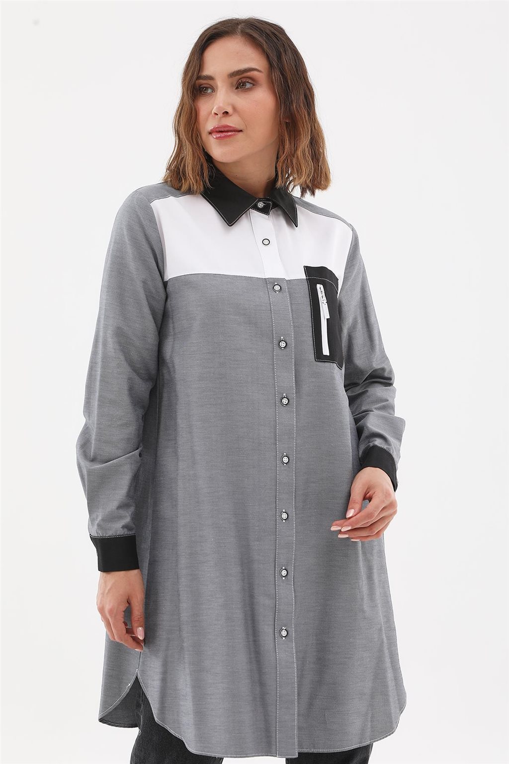 Zipper-Detail Tunic Gray 