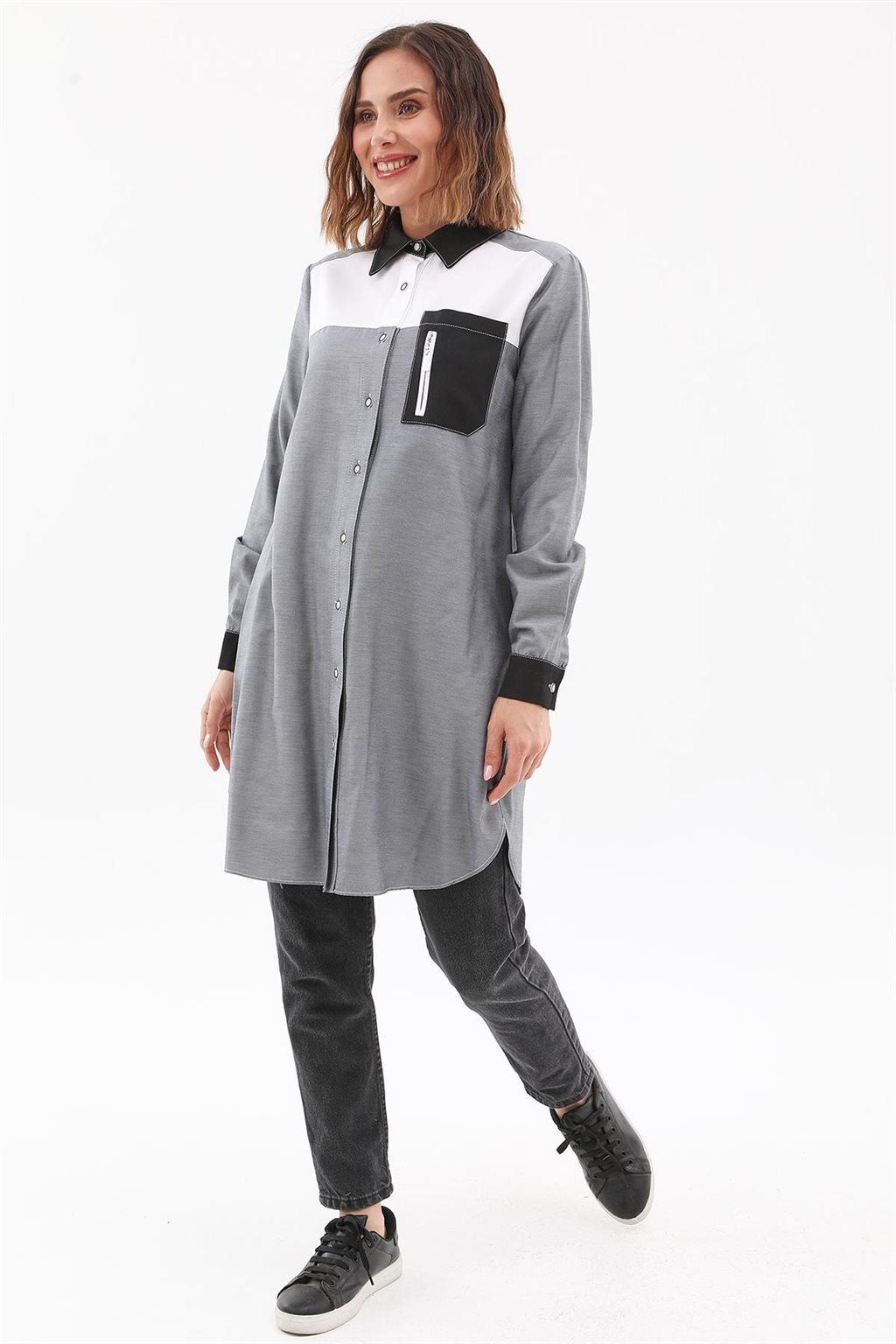 Zipper-Detail Tunic Gray 