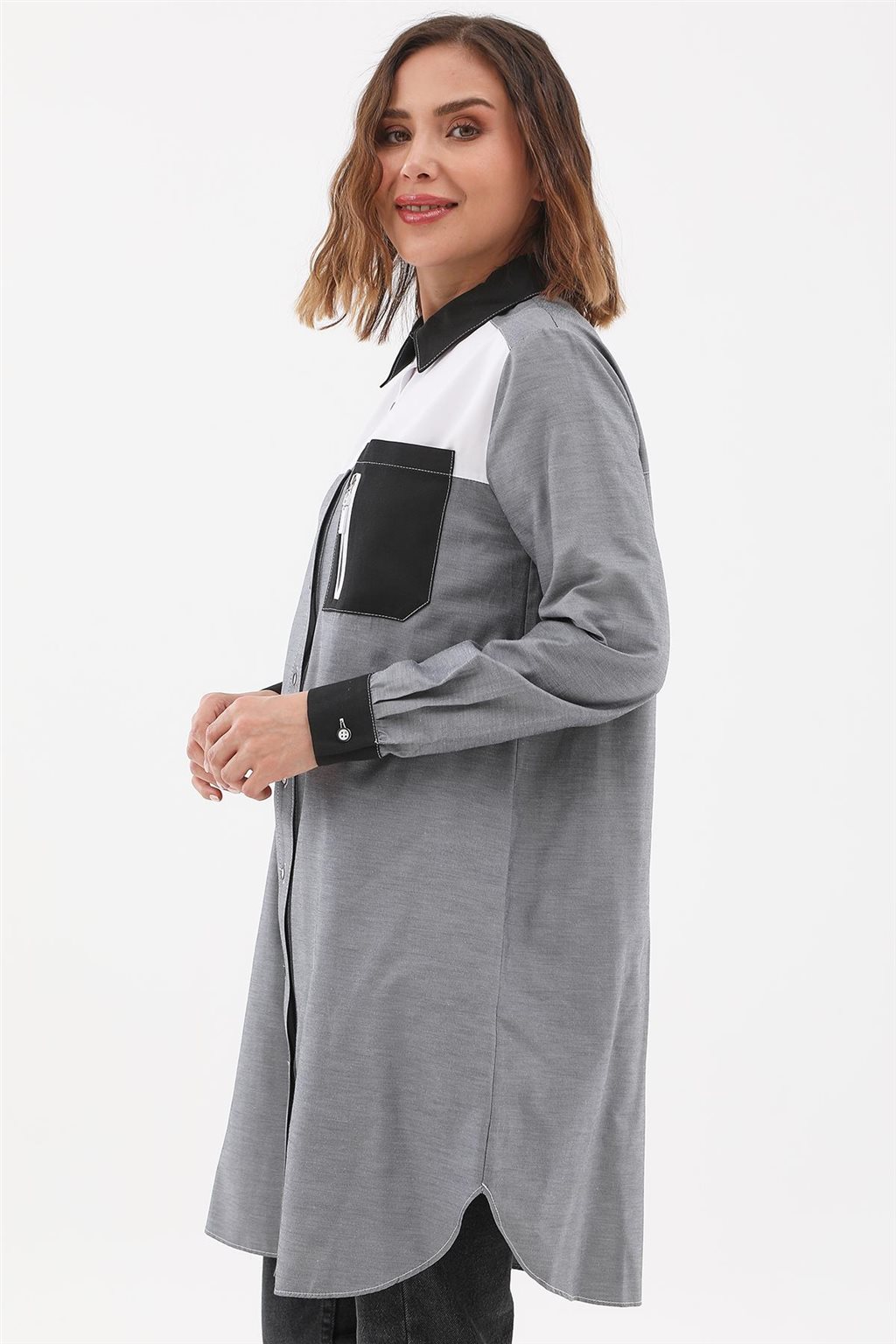 Zipper-Detail Tunic Gray 