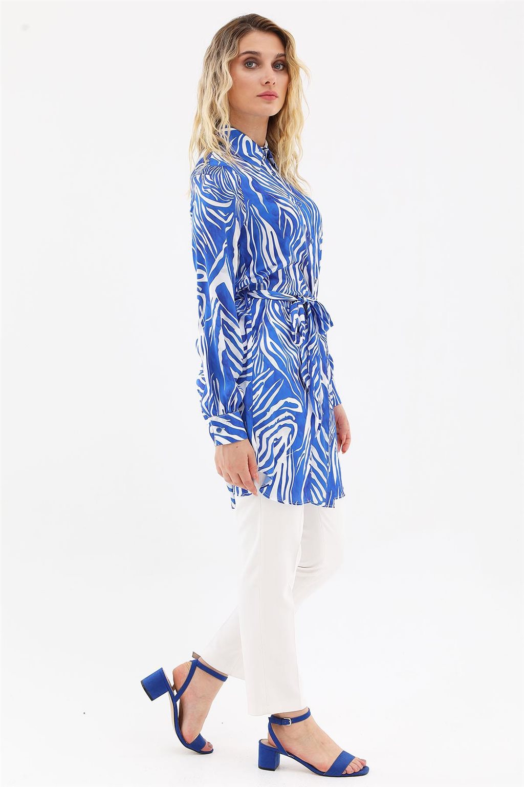 Zebra Desenli Kuşaklı Tunik Saks