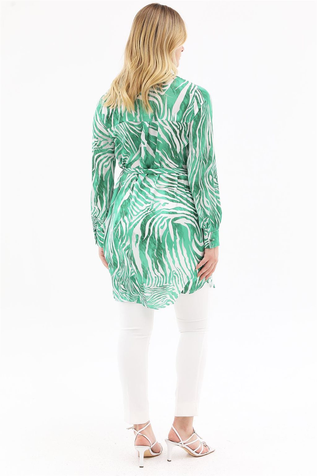 Zebra Desenli Kuşaklı Tunik Yeşil
