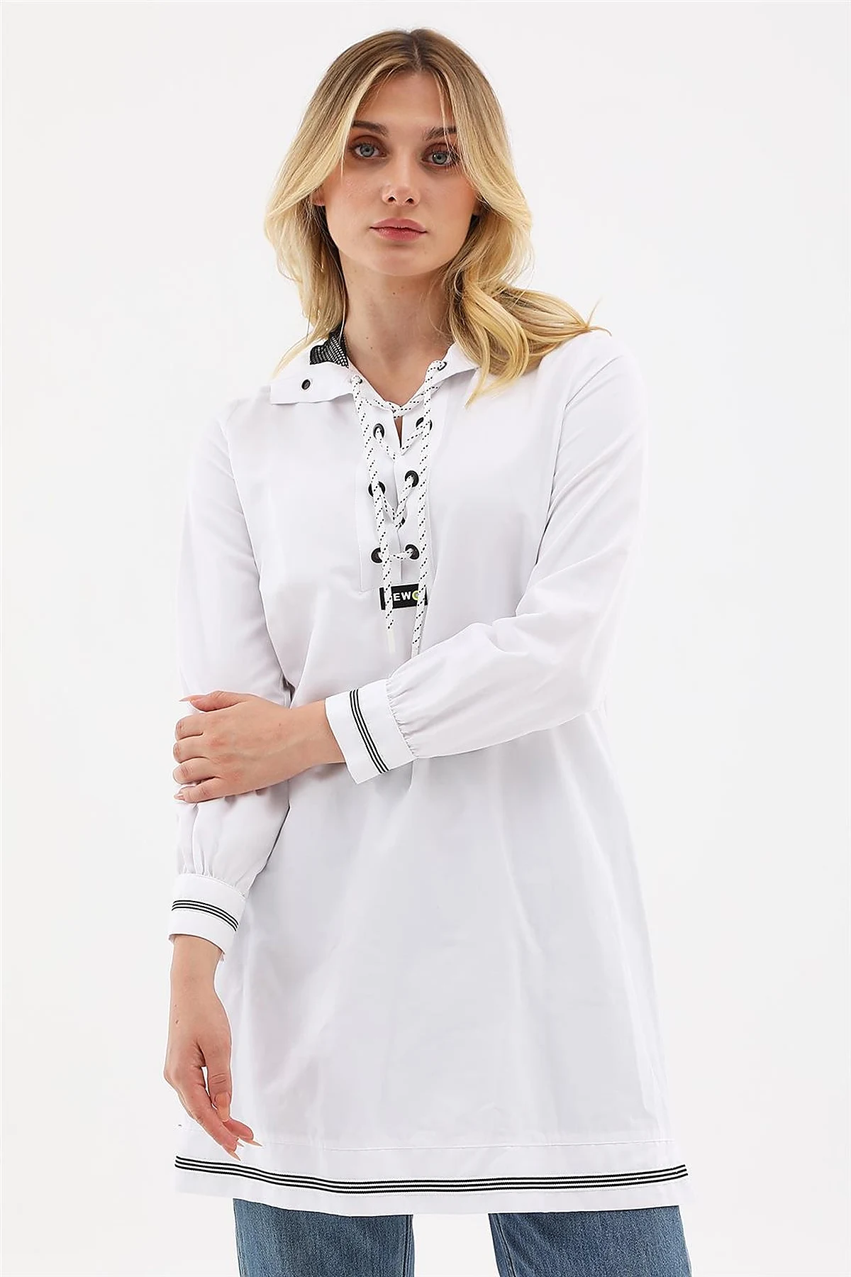Mesh-Trimmed Hooded Tunic Optical White