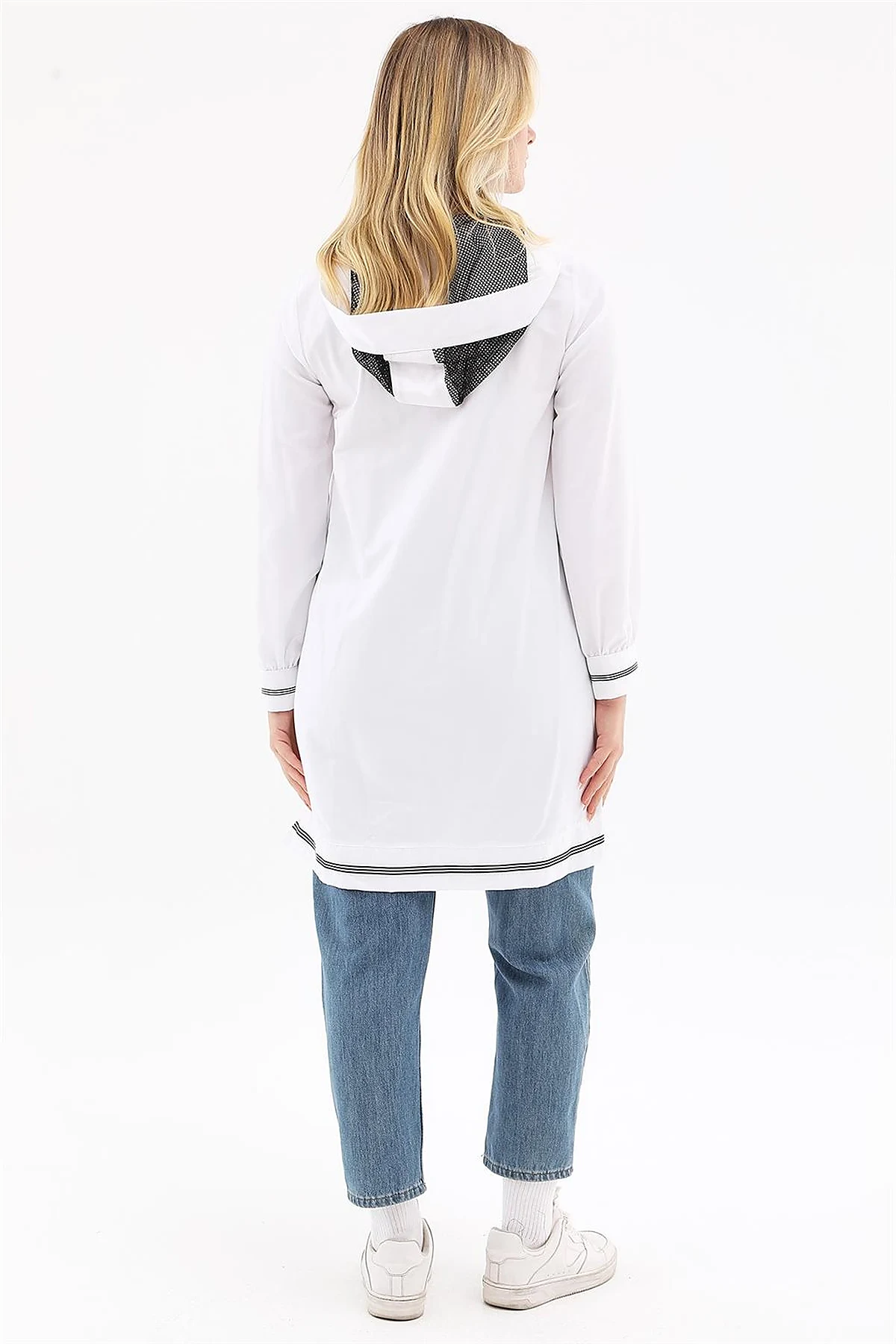 Mesh-Trimmed Hooded Tunic Optical White