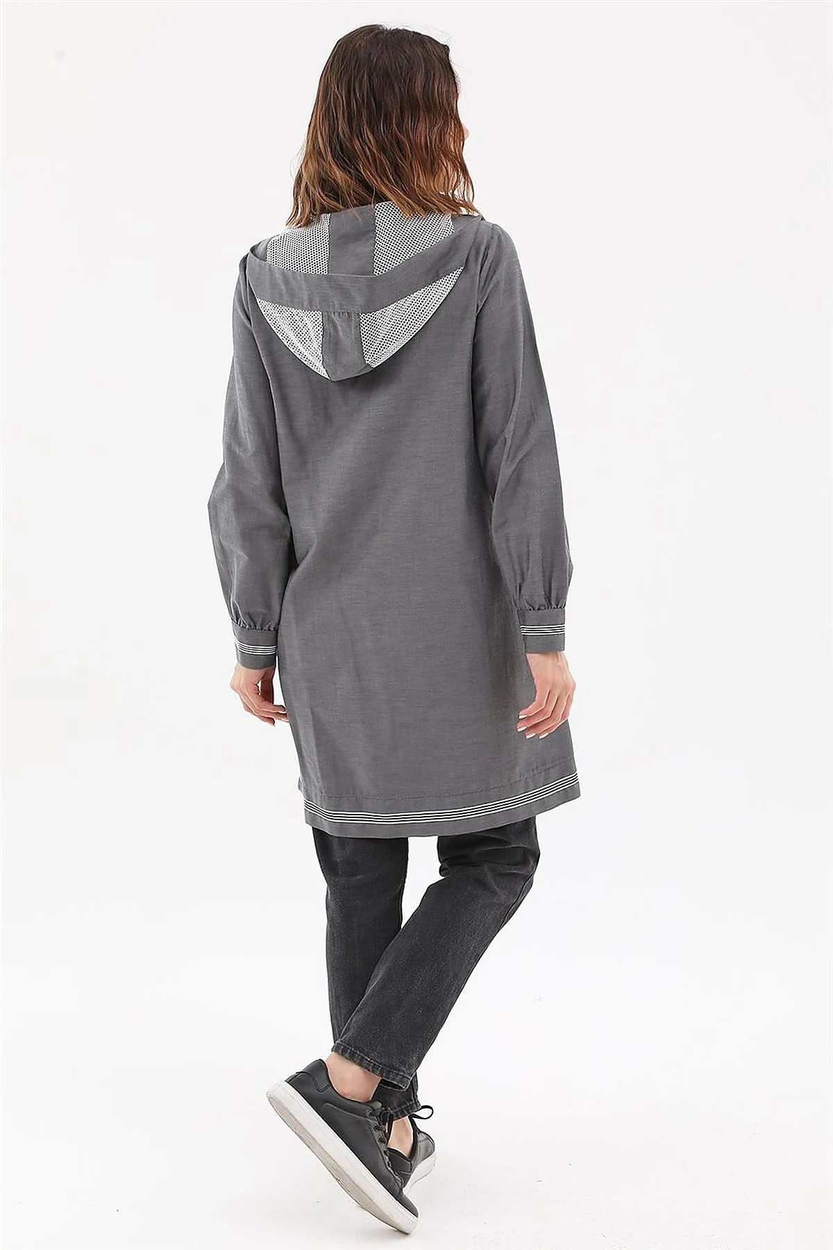 Mesh-Trimmed Hooded Tunic Gray 