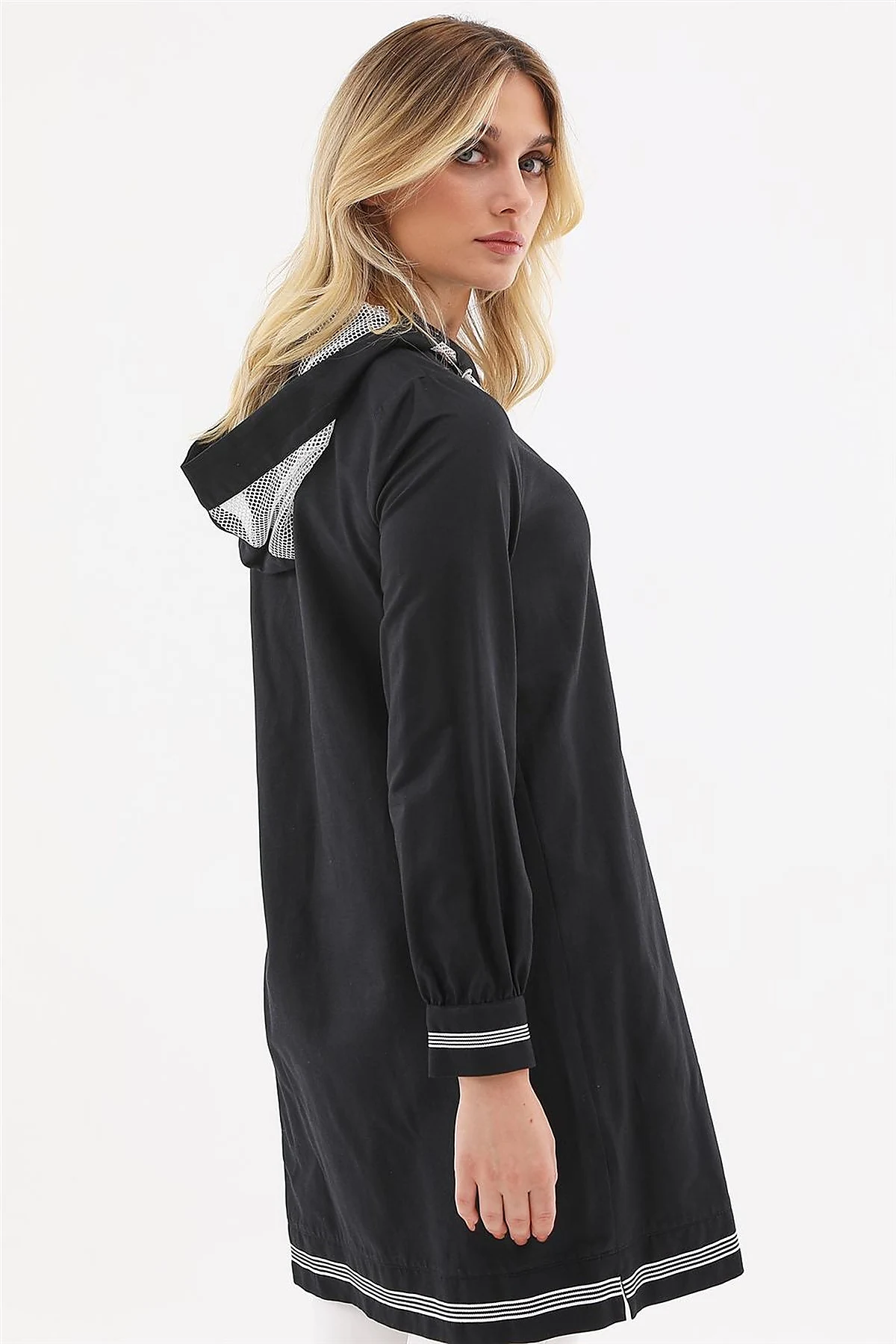 Mesh-Trimmed Hooded Tunic Black