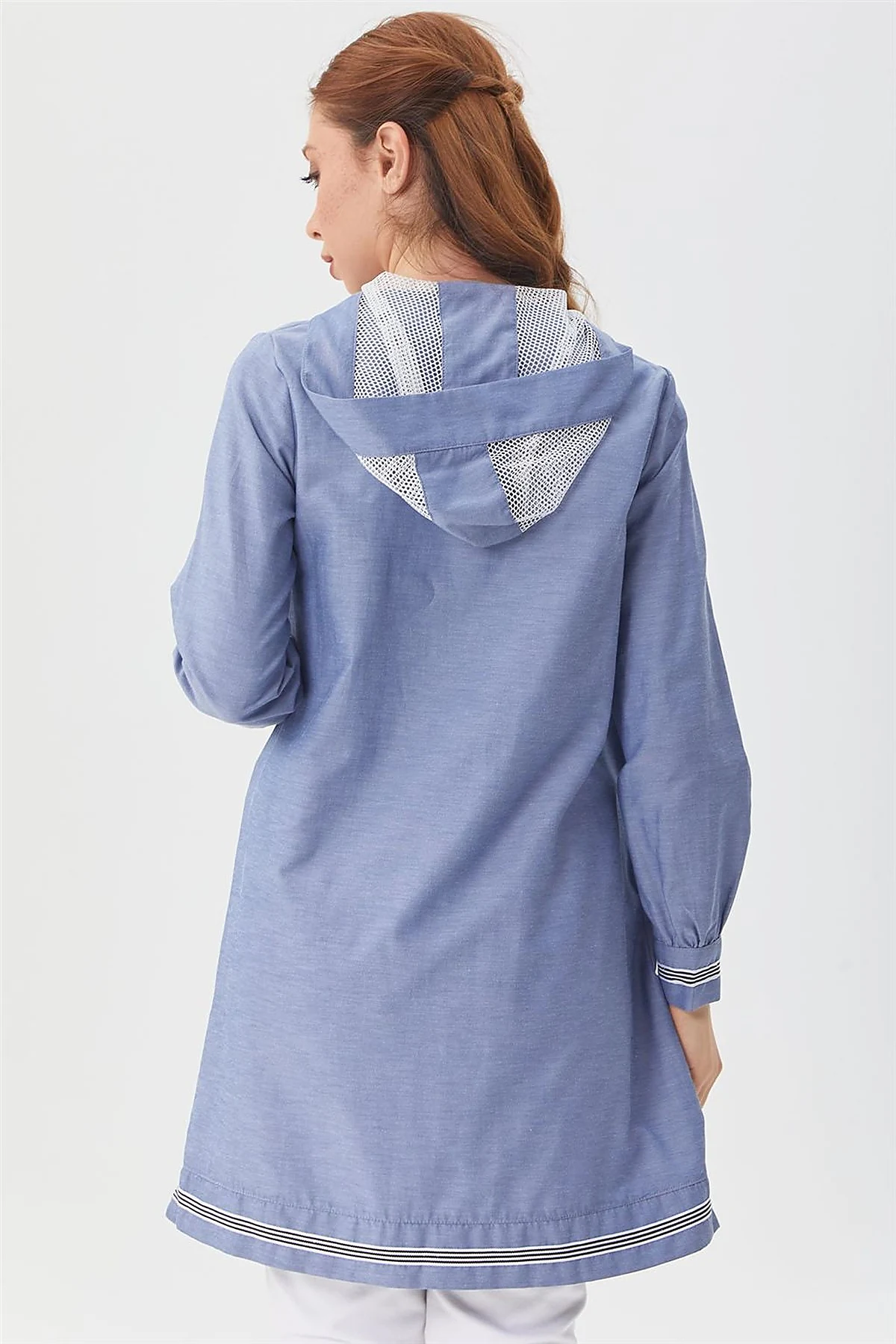 Mesh-Trimmed Hooded Tunic Navy