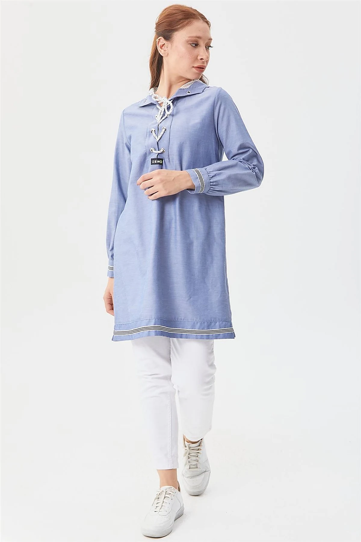 Mesh-Trimmed Hooded Tunic Navy