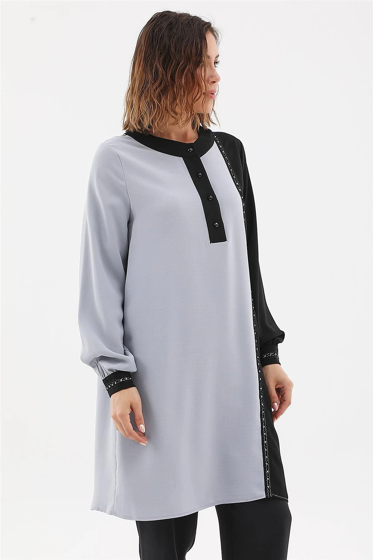 Embroidered Elegant Tunic Gray 