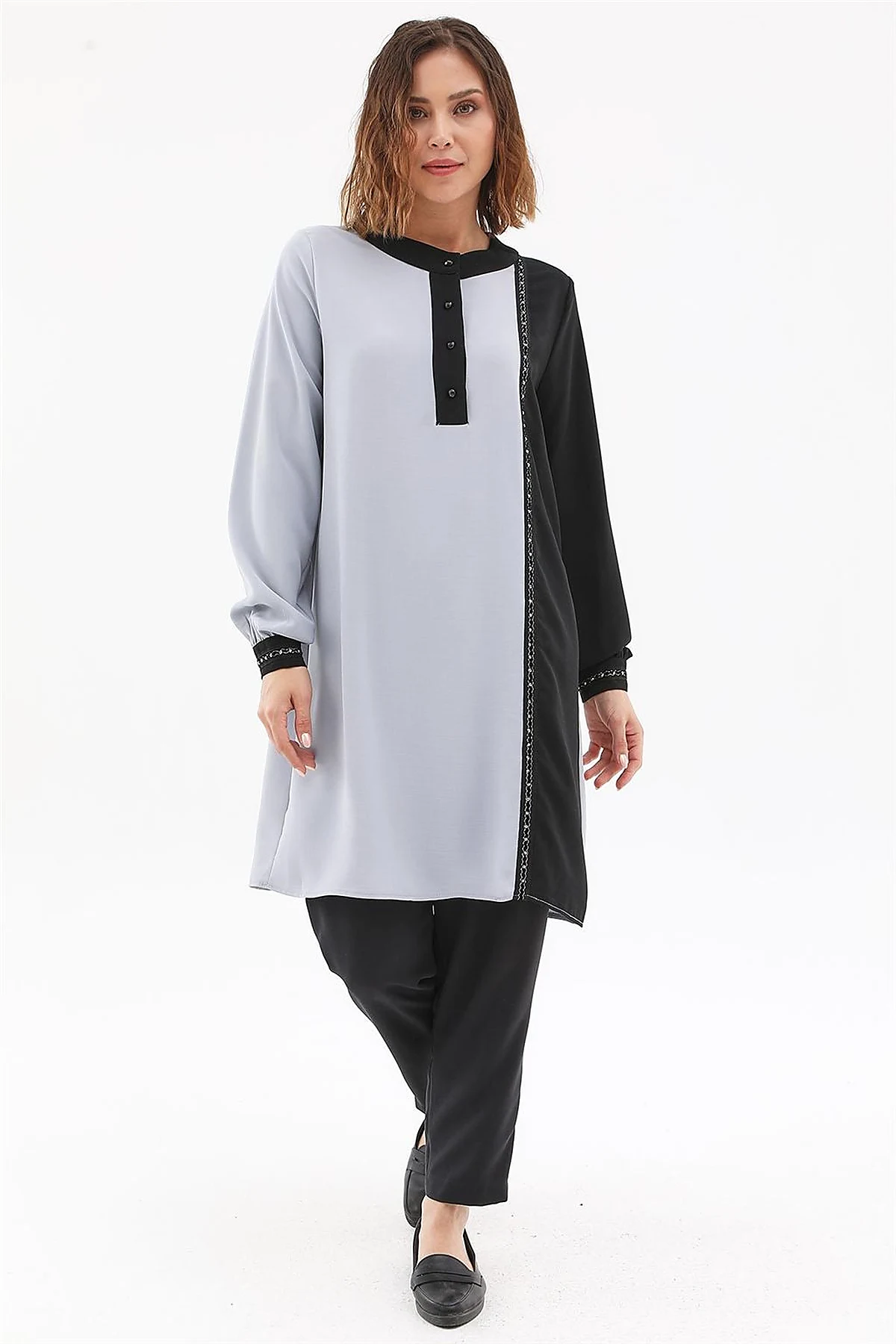 Embroidered Elegant Tunic Gray 