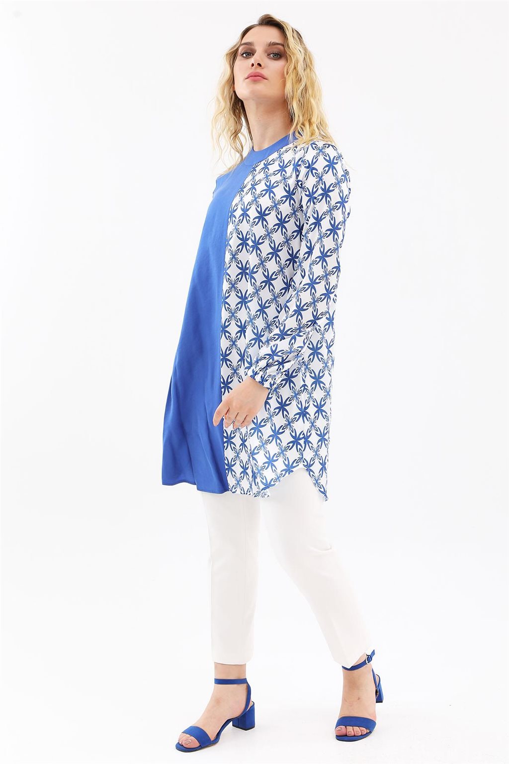 Desenli Tunik Saks