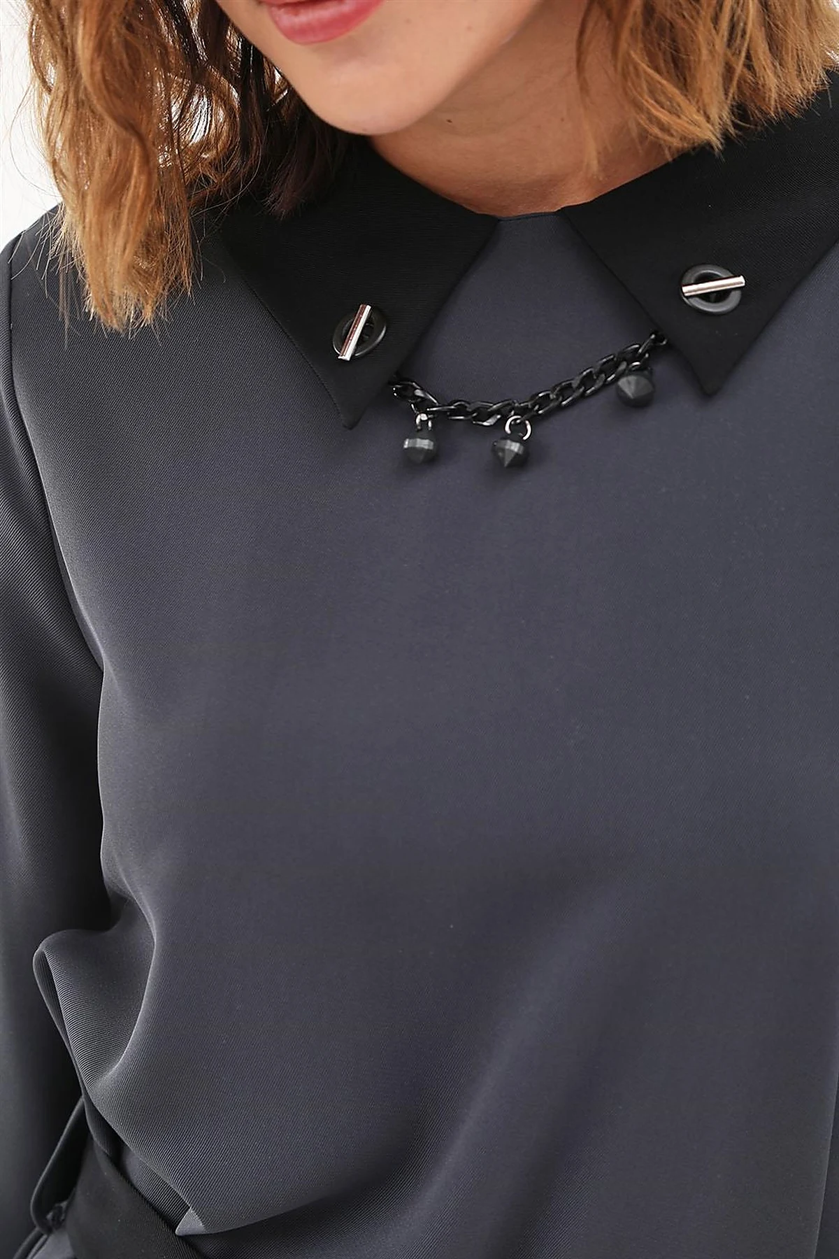 Collar-Detail Tunic in Anthracite