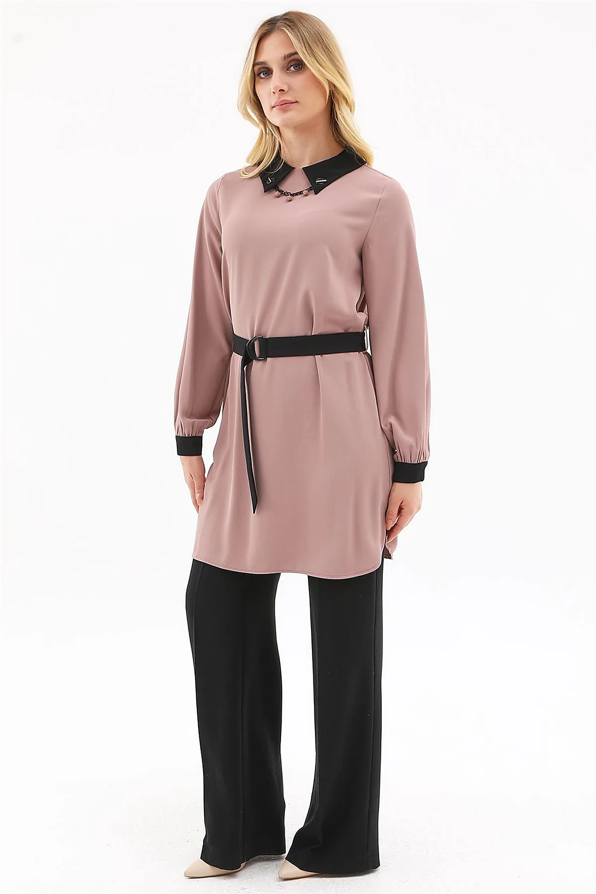 Collar-Detail Tunic in Powder Pink