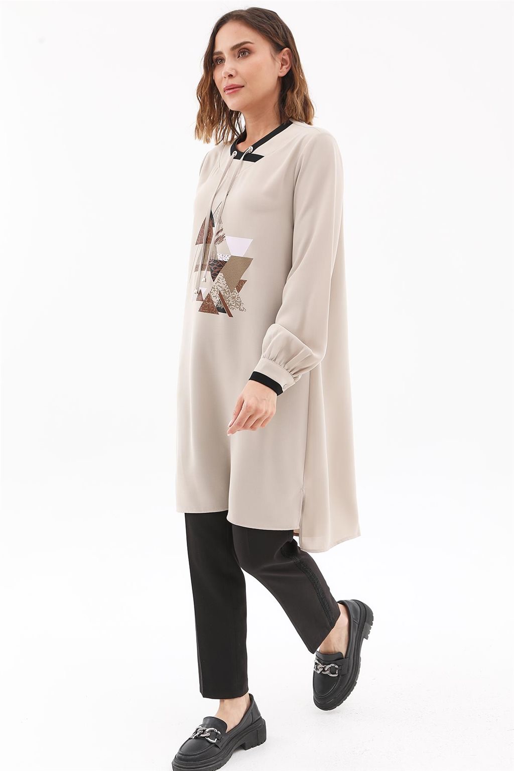 Geometric Printed Tunic Stone