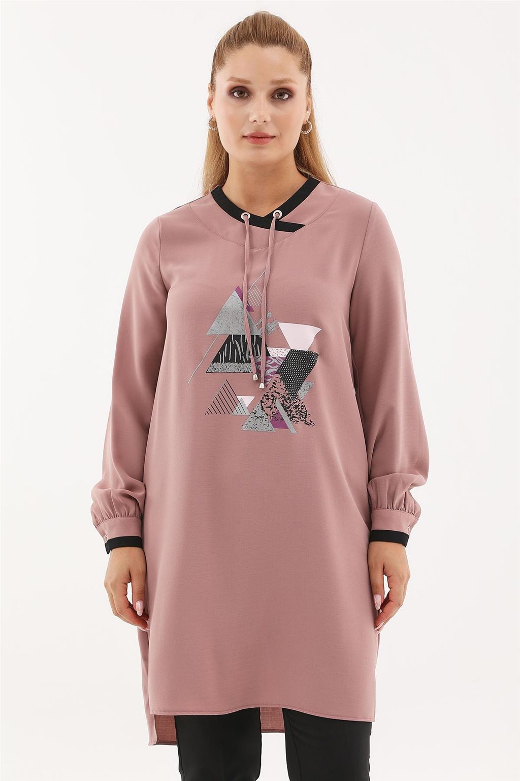 Geometrik Baskılı Tunik Pudra