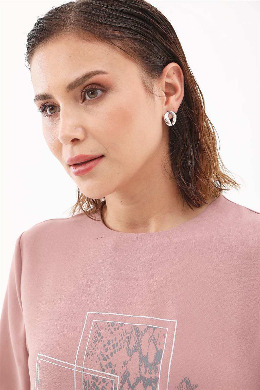 Ruched-Side Printed Tunic Powder Pink