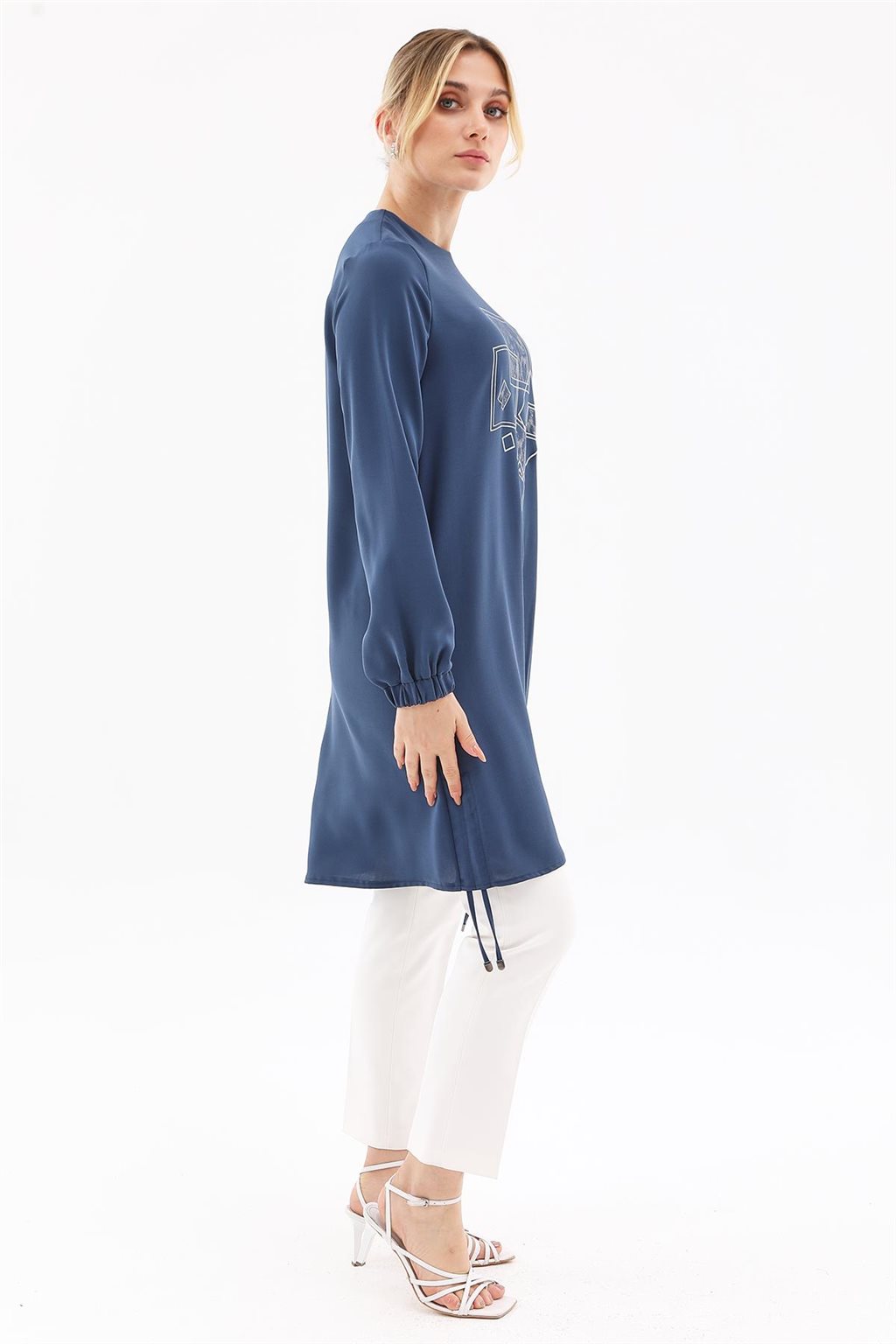 Ruched-Side Printed Tunic Indigo