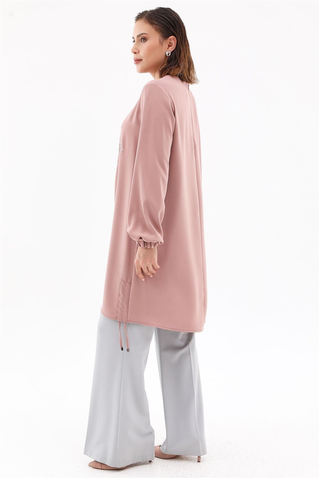 Ruched-Side Printed Tunic Powder Pink