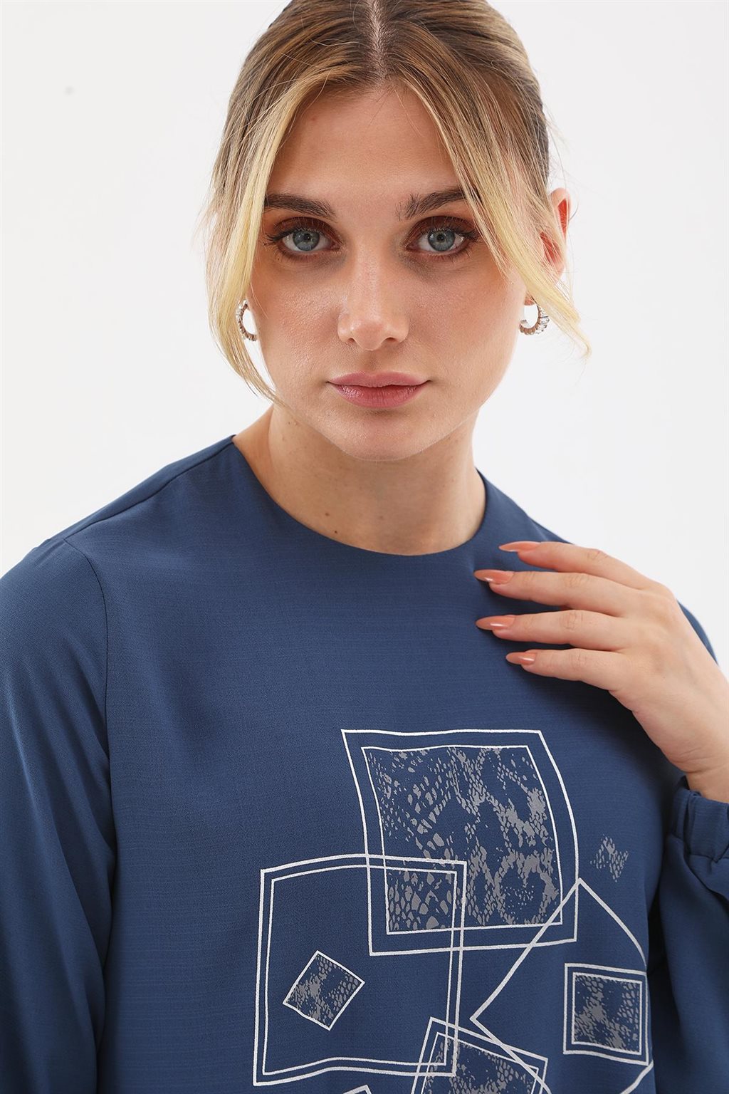 Ruched-Side Printed Tunic Indigo