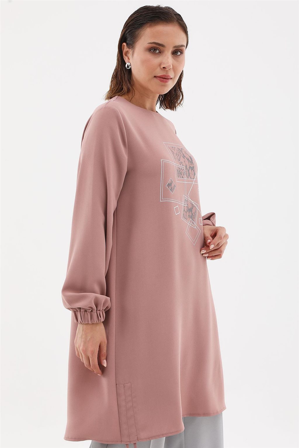 Ruched-Side Printed Tunic Powder Pink