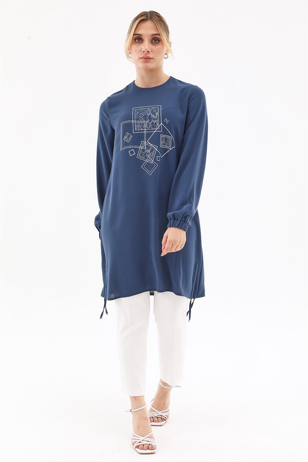 Ruched-Side Printed Tunic Indigo