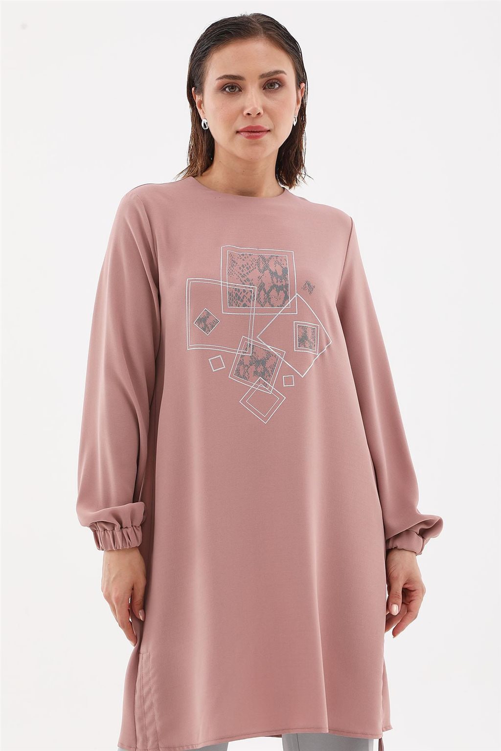 Ruched-Side Printed Tunic Powder Pink