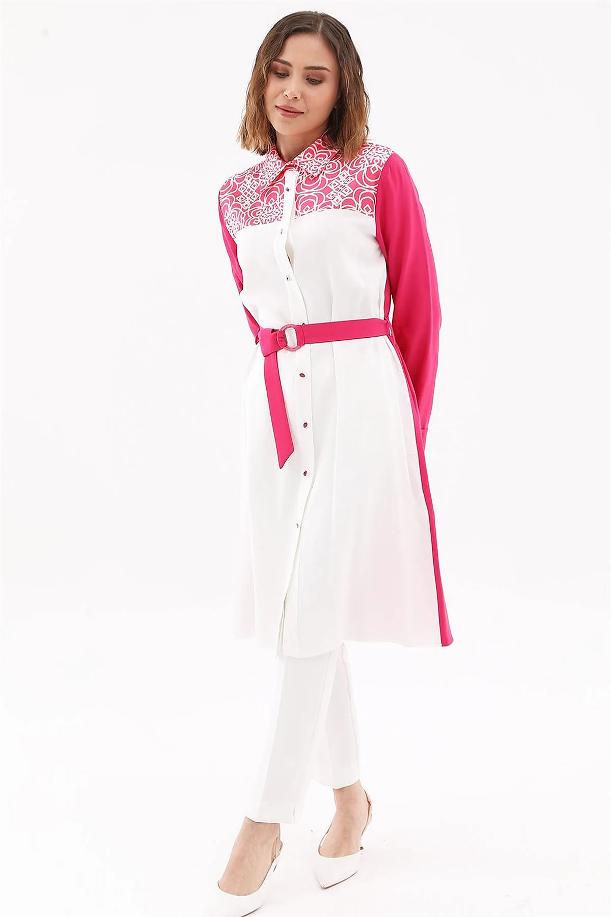 Adjustable Belt Detail Tunic Fuchsia
