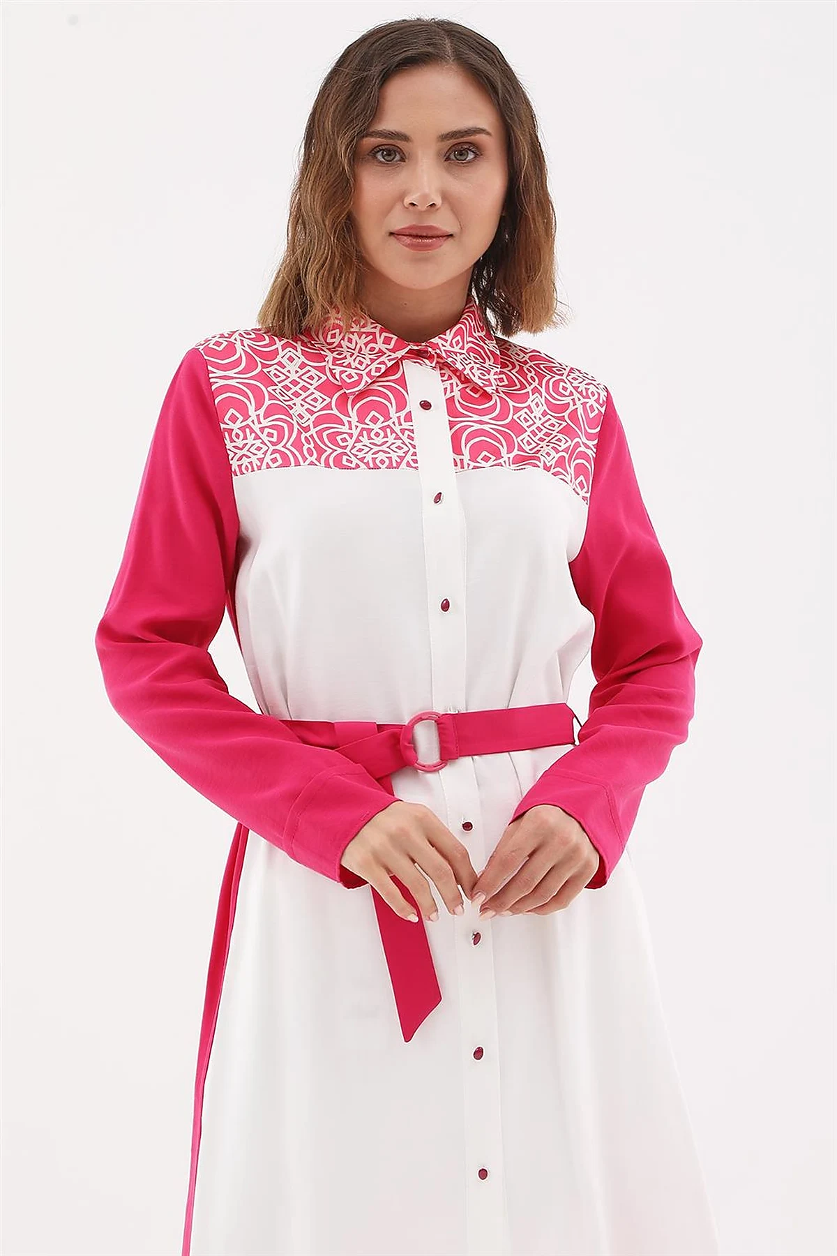 Adjustable Belt Detail Tunic Fuchsia